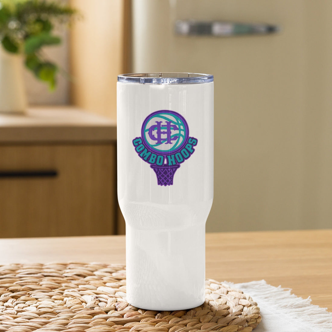 White Stainless Steel Basketball Logo Travel Tumbler - Image 2