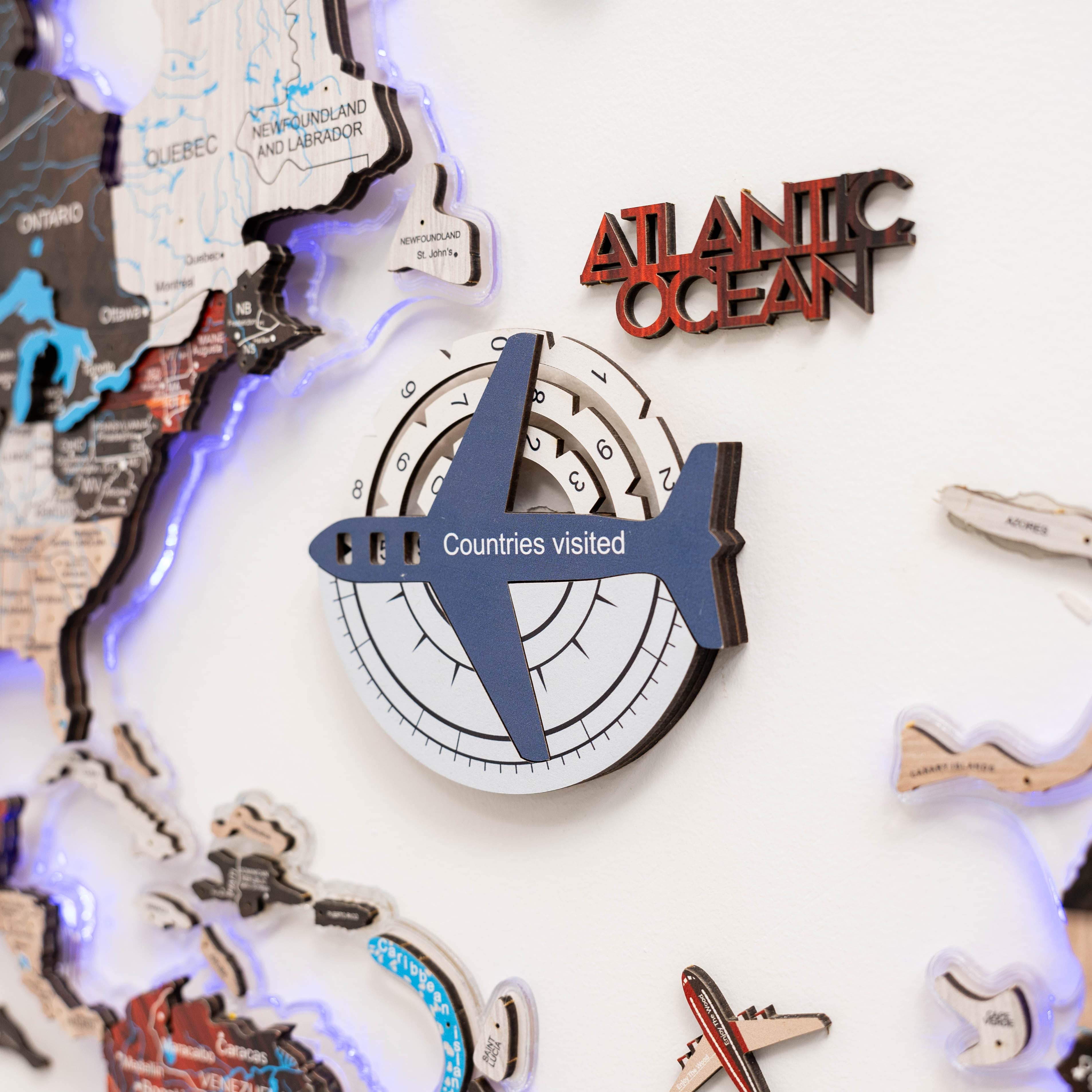 3D Colored Wooden World Map for Travel Tracking – Cruise Edition