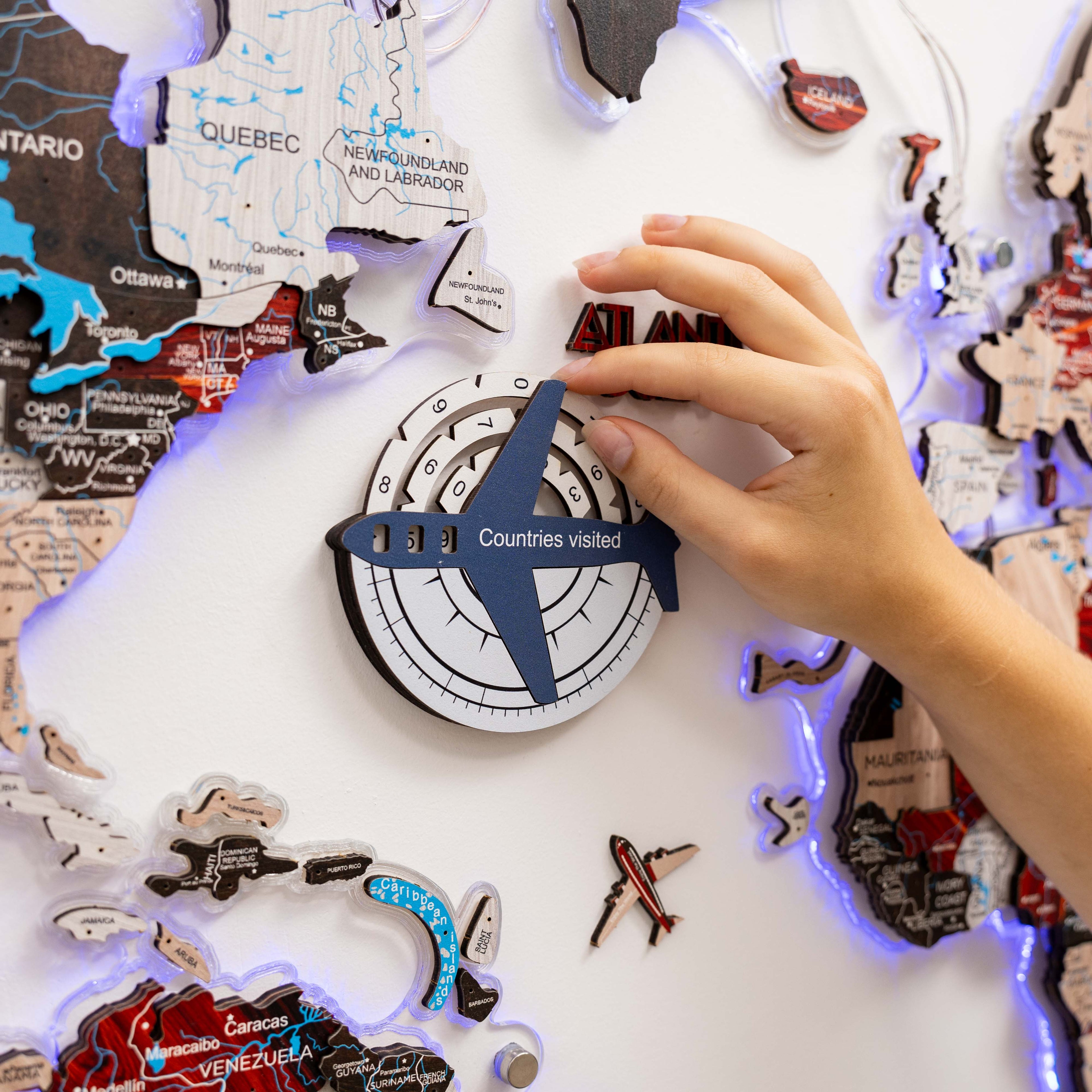 3D Colored Wooden World Map for Travel Tracking – Cruise Edition