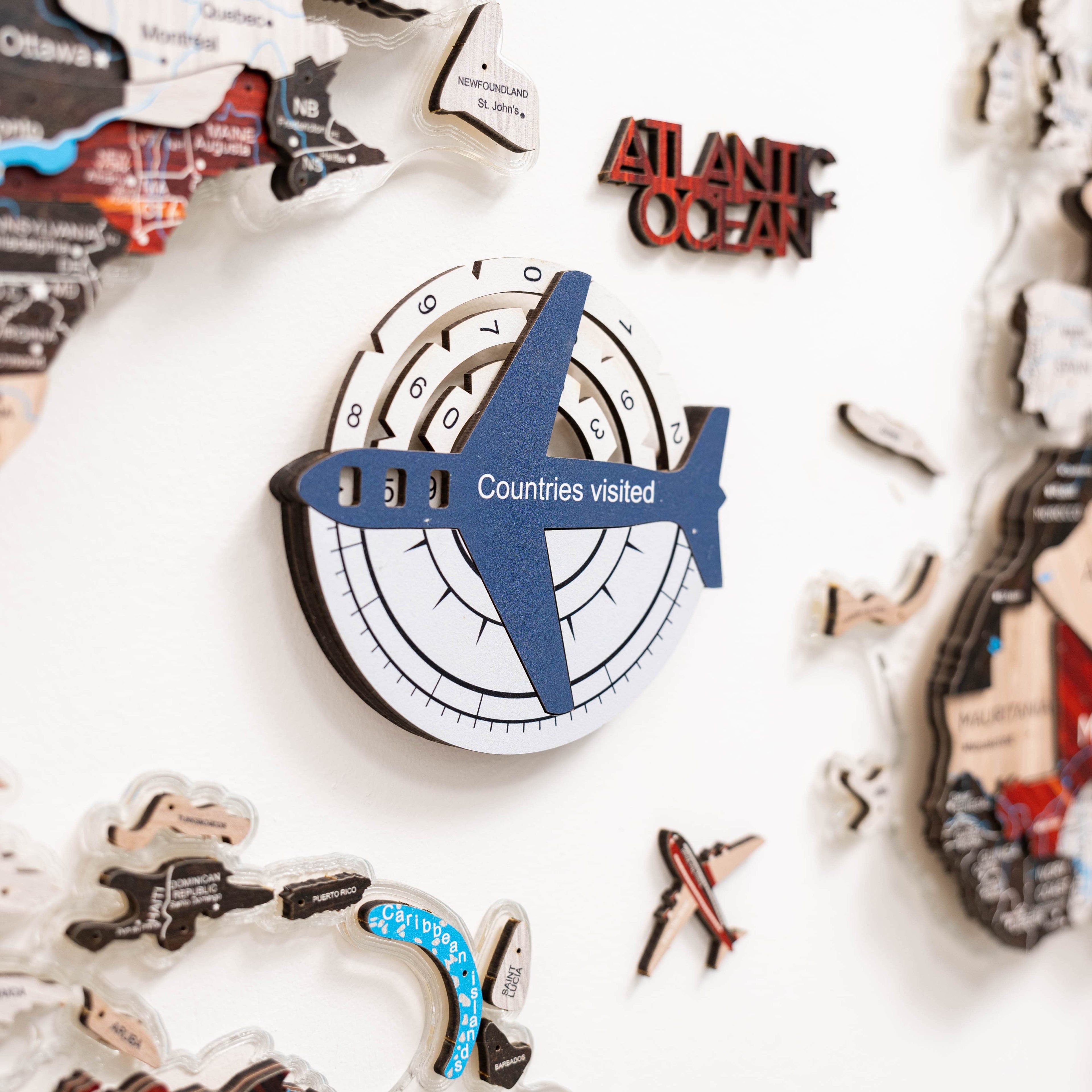 3D Colored Wooden World Map for Travel Tracking – Cruise Edition