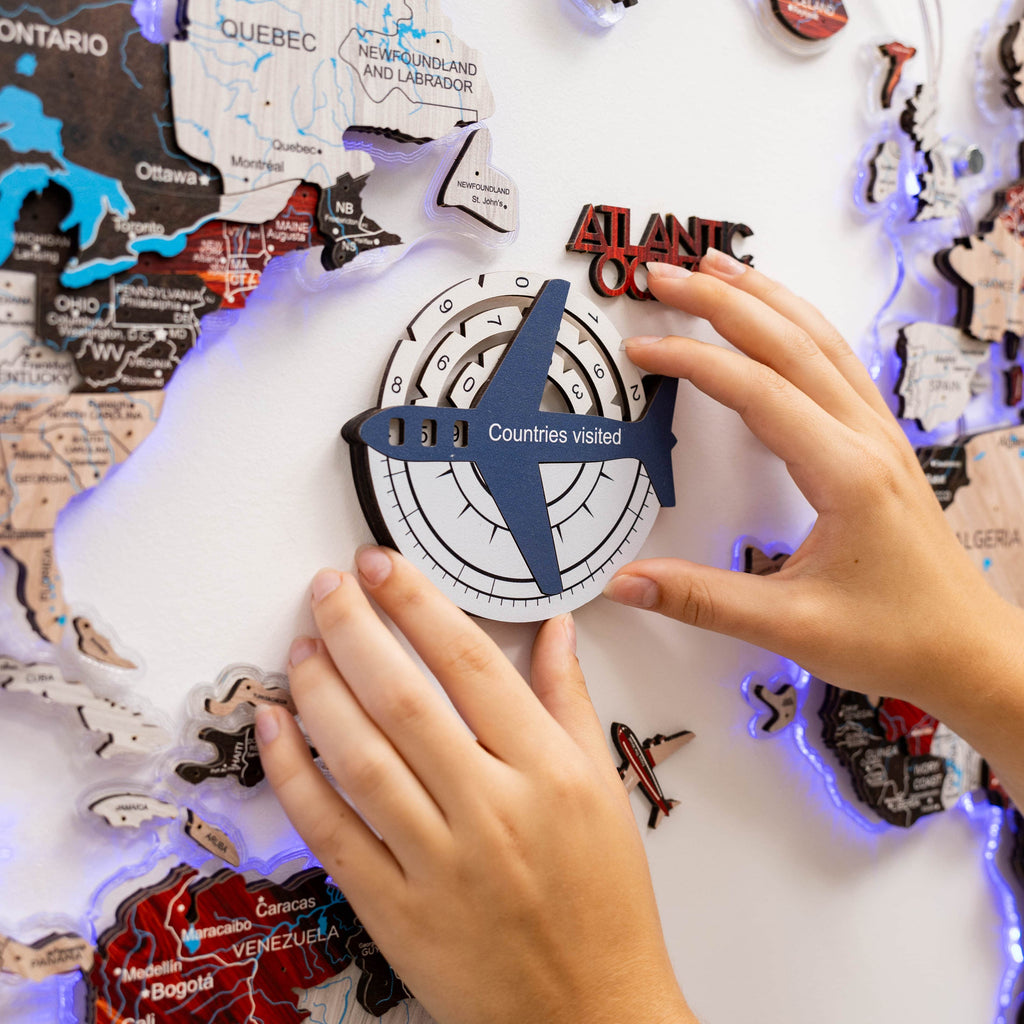 3D Colored Wooden World Map for Travel Tracking – Cruise Edition