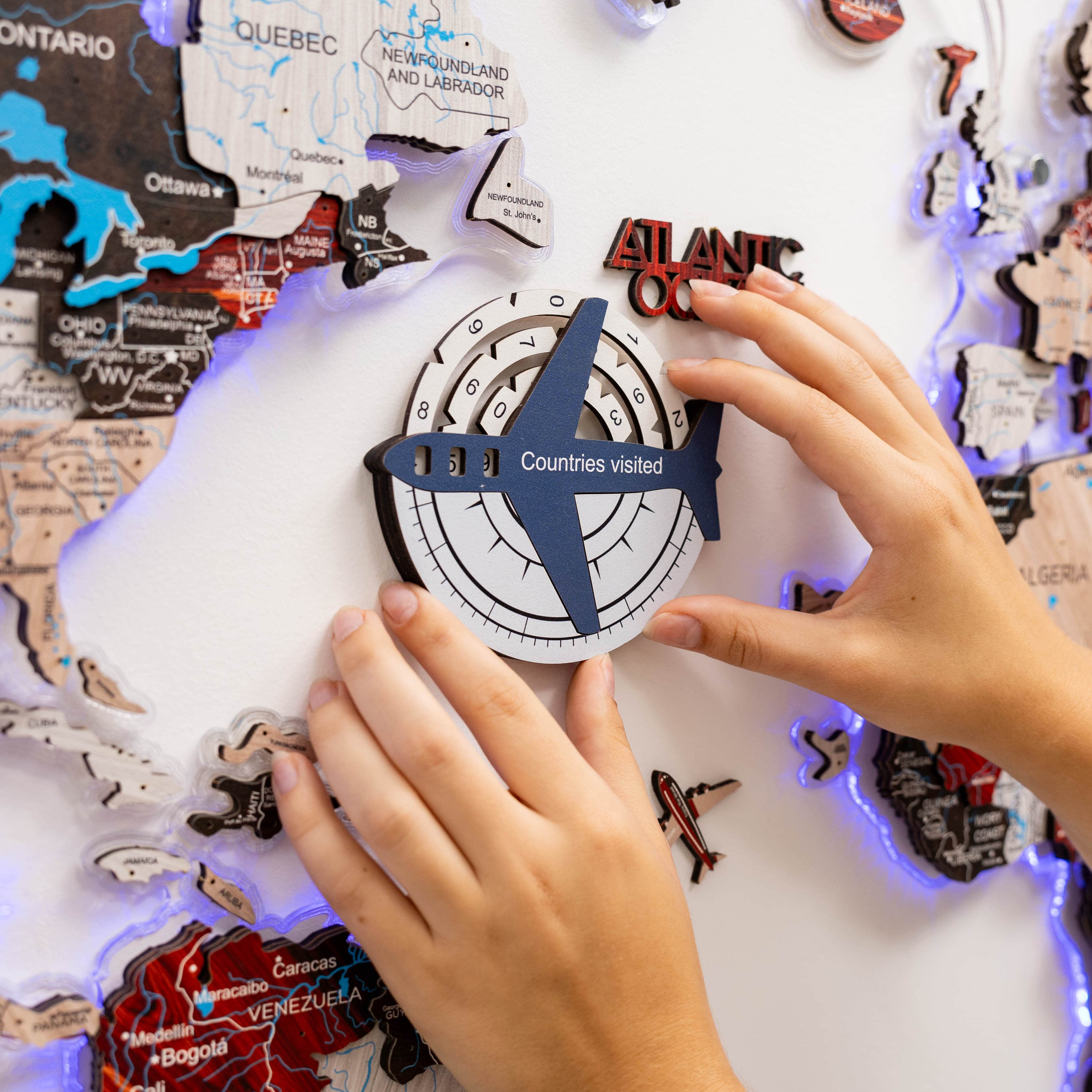 3D Colored Wooden World Map for Travel Tracking – Cruise Edition