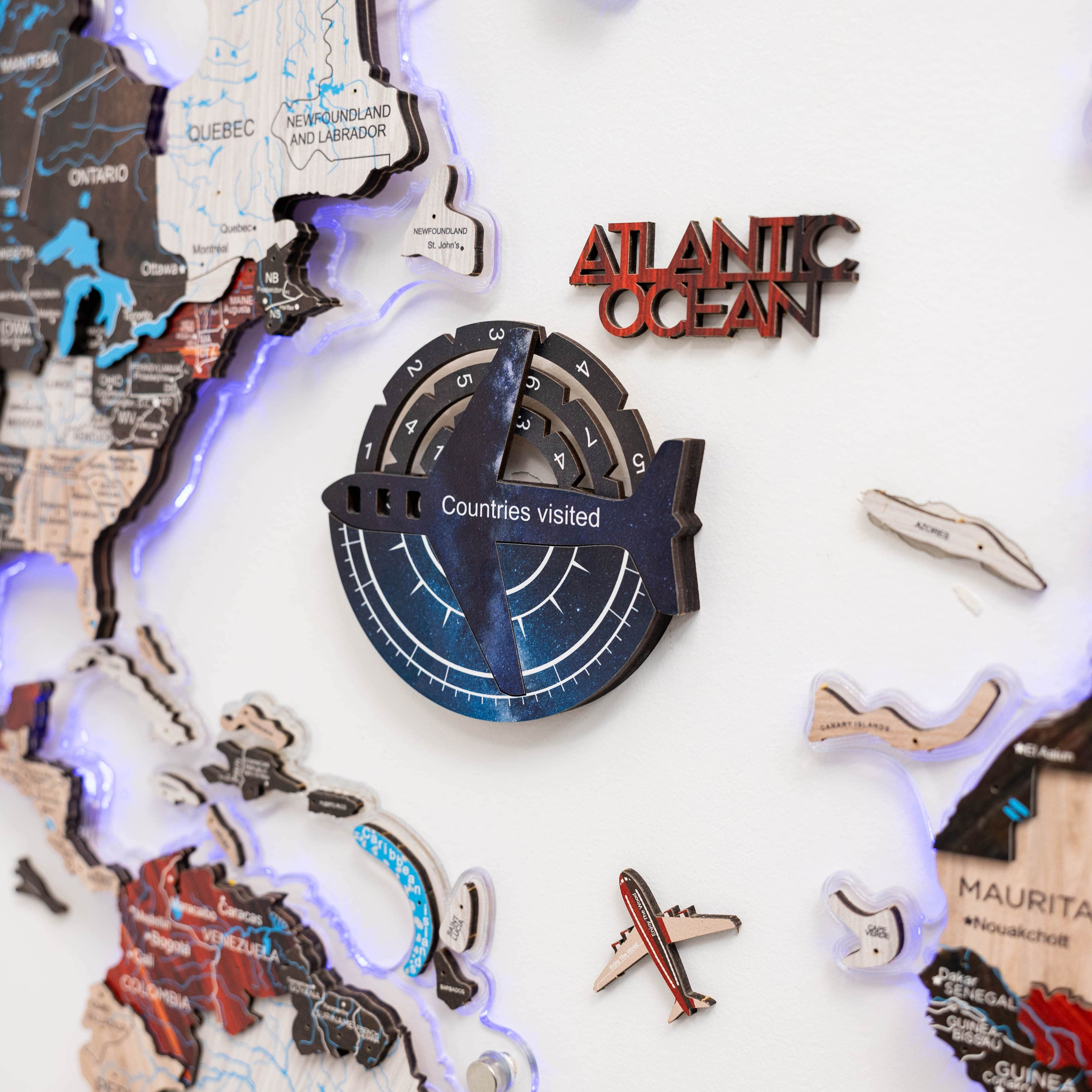 3D Colored Wooden World Map Travel Tracker - Space Edition