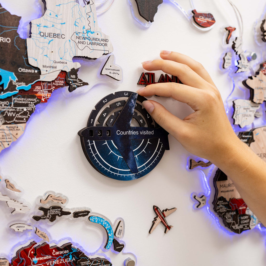 3D Colored Wooden World Map Travel Tracker - Space Edition
