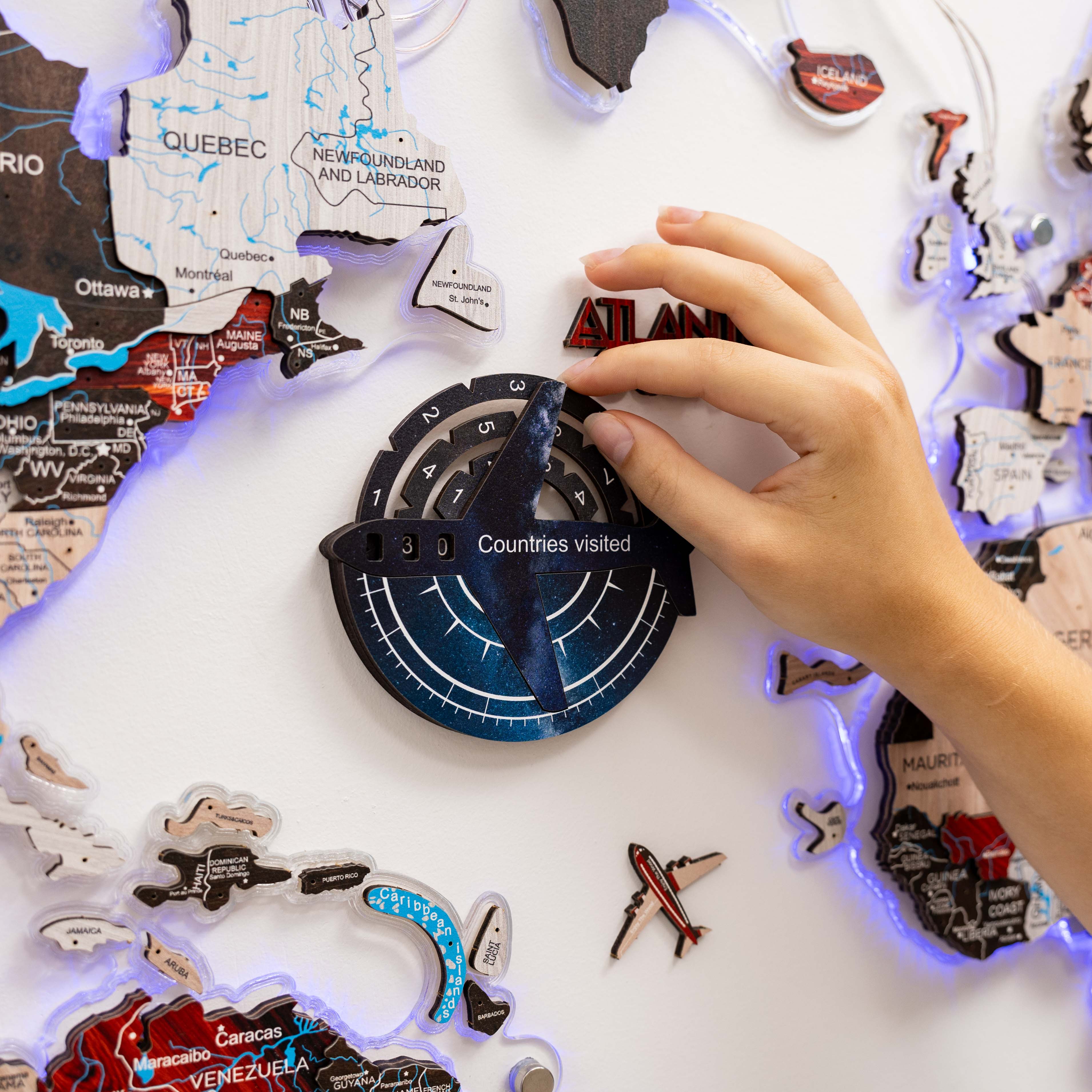3D Colored Wooden World Map Travel Tracker - Space Edition