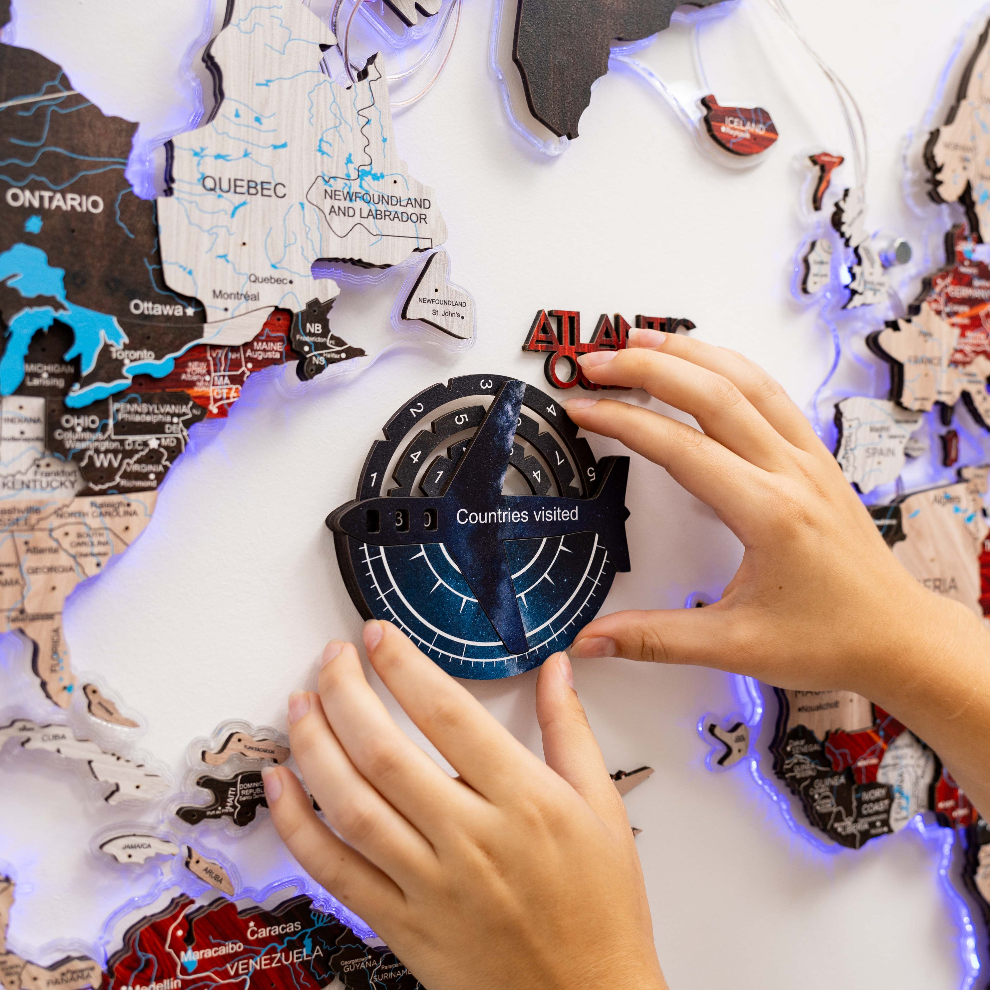3D Colored Wooden World Map Travel Tracker - Space Edition