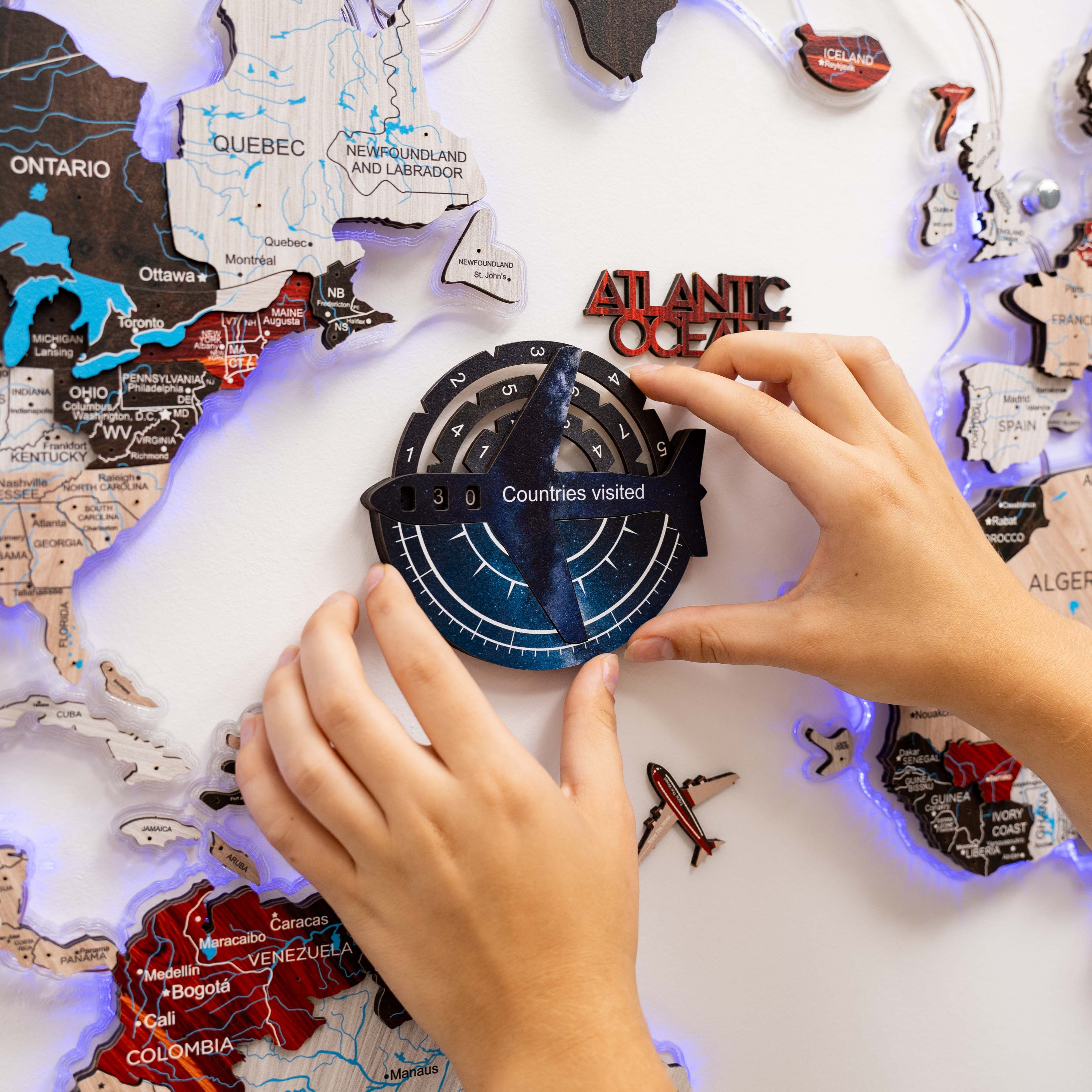 3D Colored Wooden World Map Travel Tracker - Space Edition