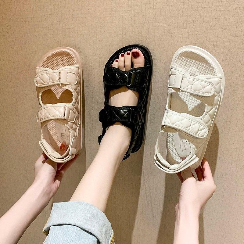Women's Black Flat Hiking Sandals Sporty Adjustable Water Shoes