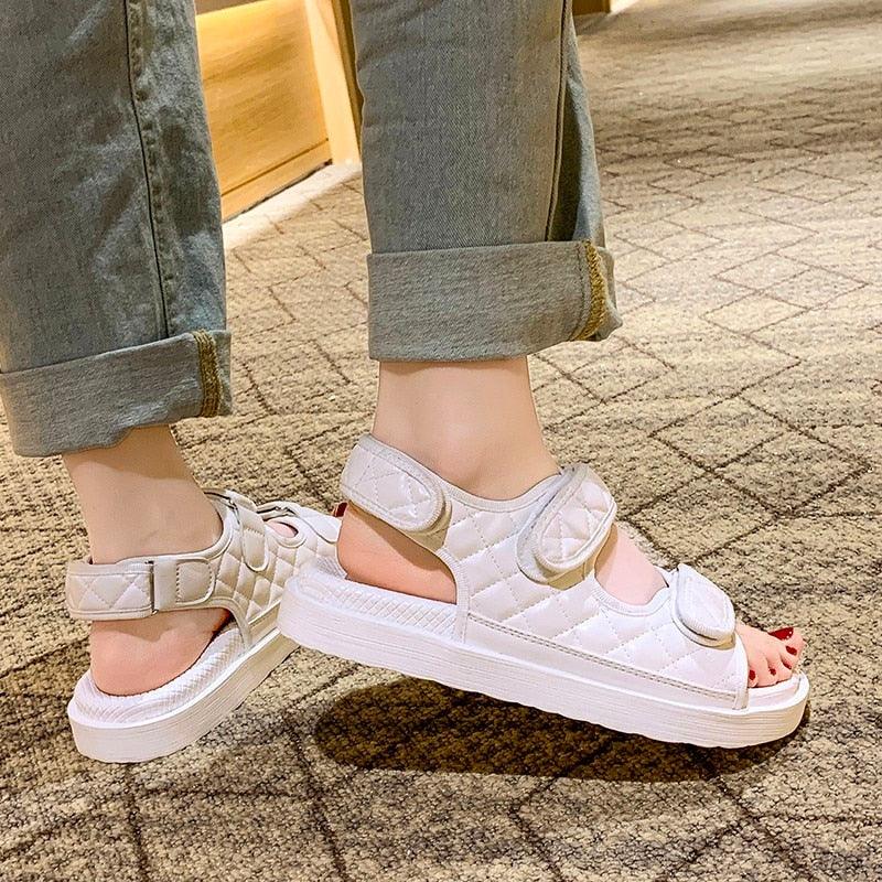 Women's Black Flat Hiking Sandals Sporty Adjustable Water Shoes