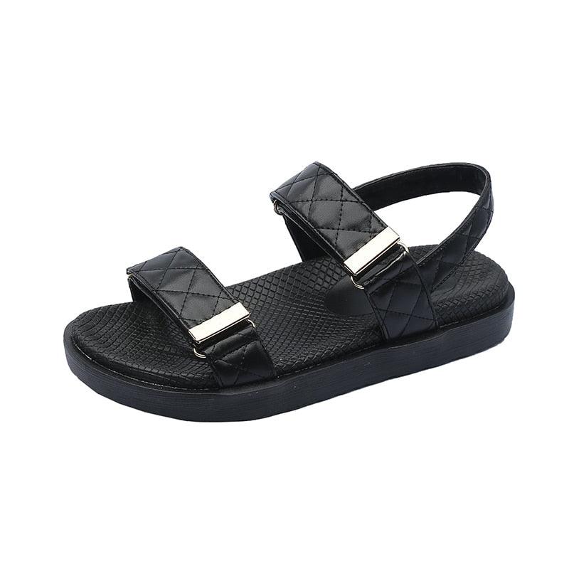 Women's Black Flat Hiking Sandals Sporty Adjustable Water Shoes