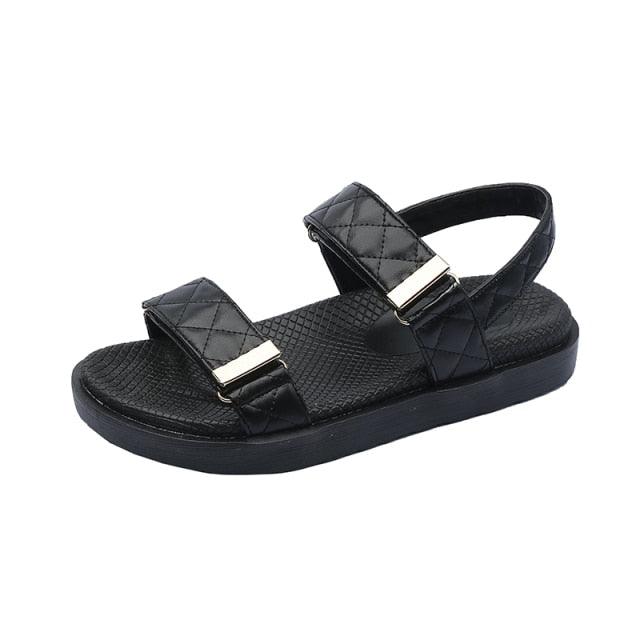 Women's Black Flat Hiking Sandals Sporty Adjustable Water Shoes