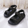 Women's Black Flat Hiking Sandals Sporty Adjustable Water Shoes