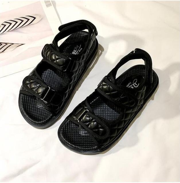 Women's Black Flat Hiking Sandals Sporty Adjustable Water Shoes