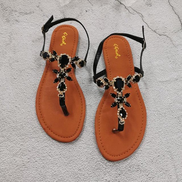 Women's Crystal Rhinestone Flat Sandals with Back Strap Comfort