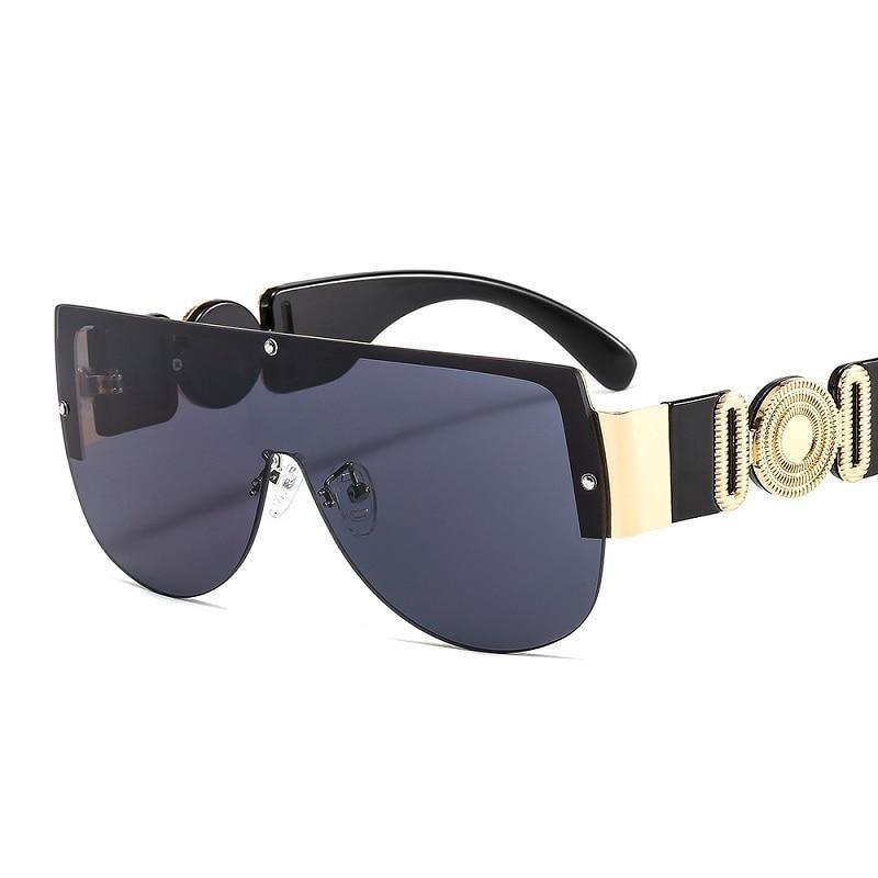 Luxury-inspired black and gold square shield sunglasses