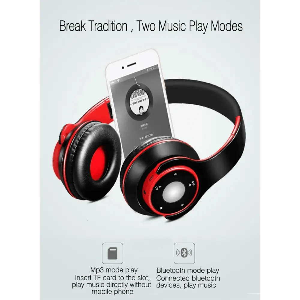 Bluetooth Foldable Headset with FM Radio, TF Card Slot & Mic