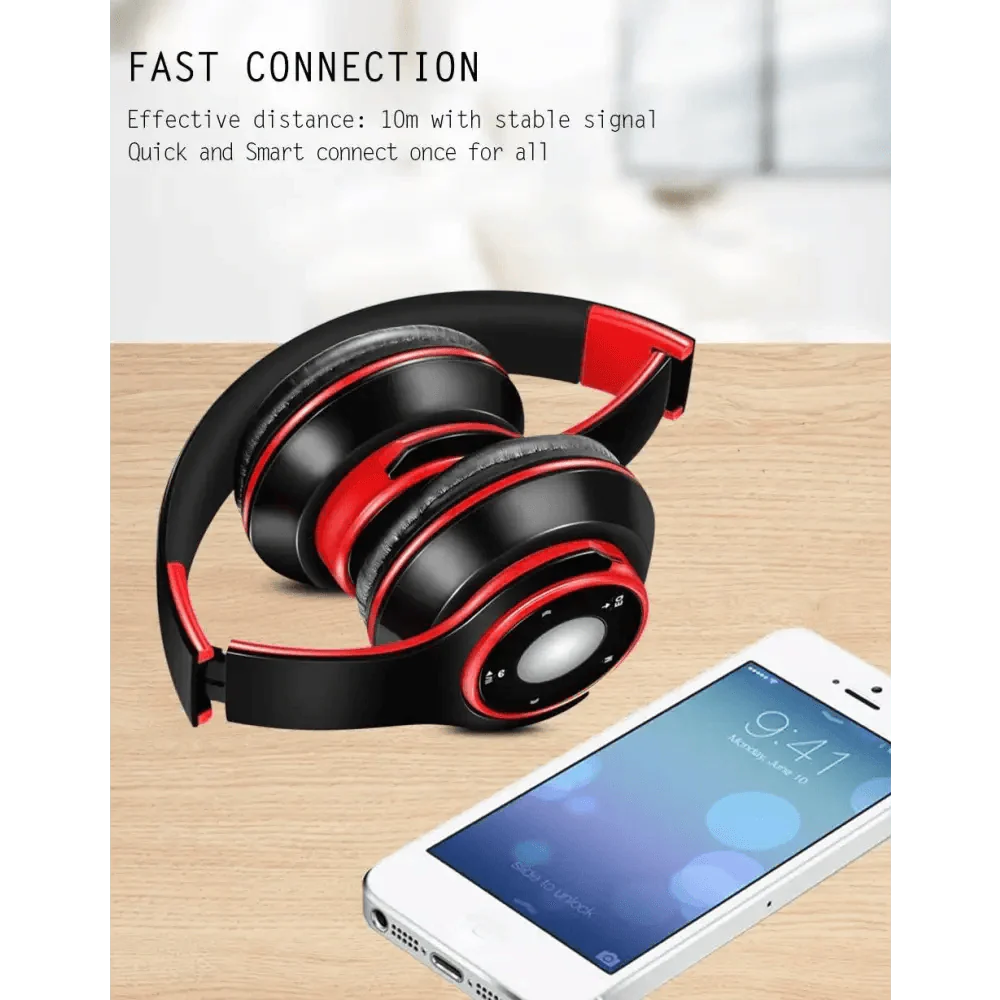 Bluetooth Foldable Headset with FM Radio, TF Card Slot & Mic