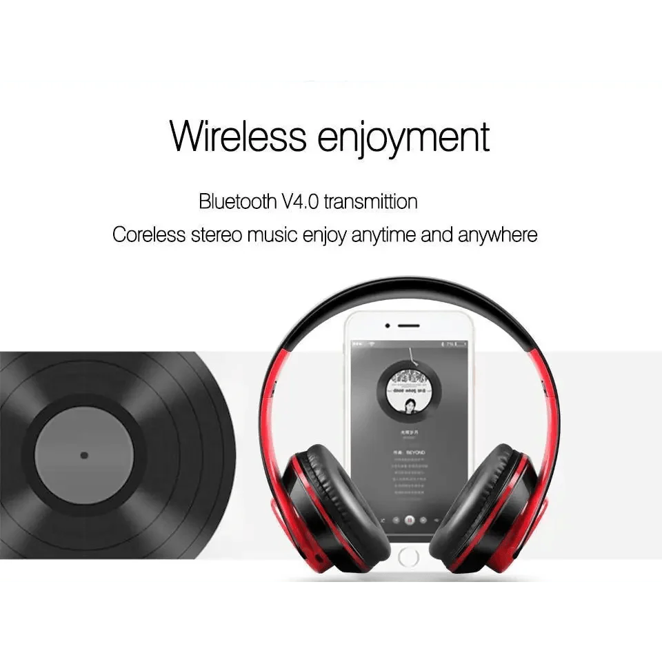 Bluetooth Foldable Headset with FM Radio, TF Card Slot & Mic