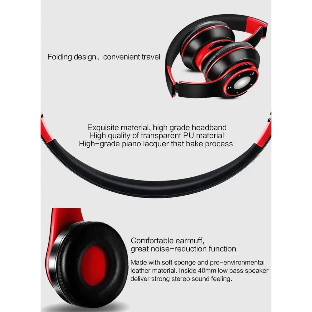 Bluetooth Foldable Headset with FM Radio, TF Card Slot & Mic