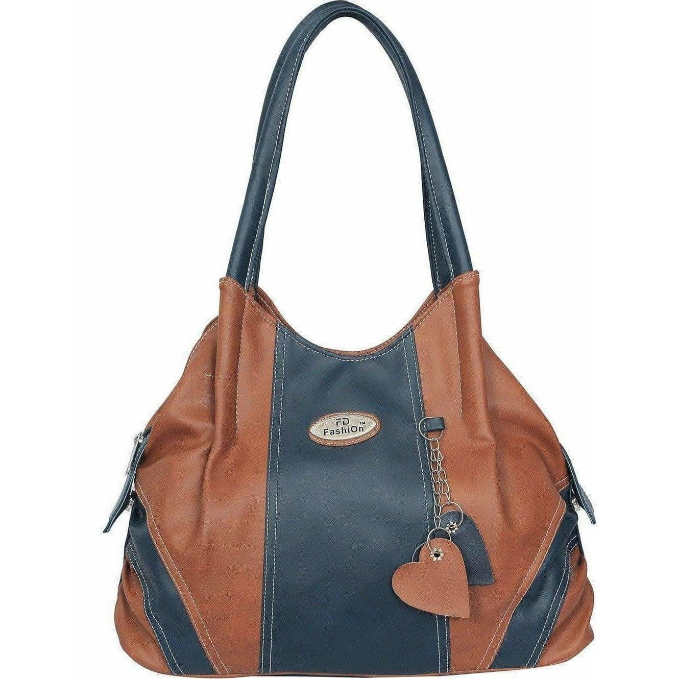 Classic Shoulder Bag in Tan and Blue, Versatile Everyday Accessory