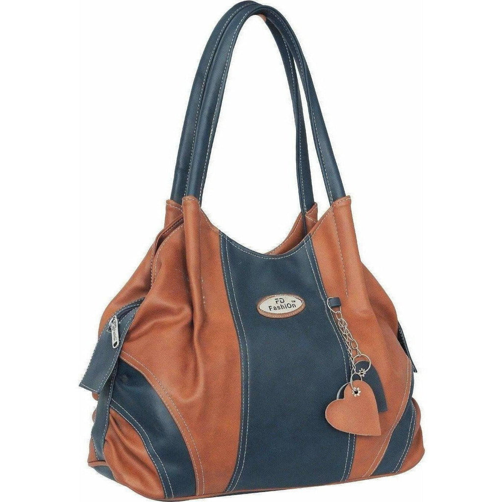 Classic Shoulder Bag in Tan and Blue, Versatile Everyday Accessory