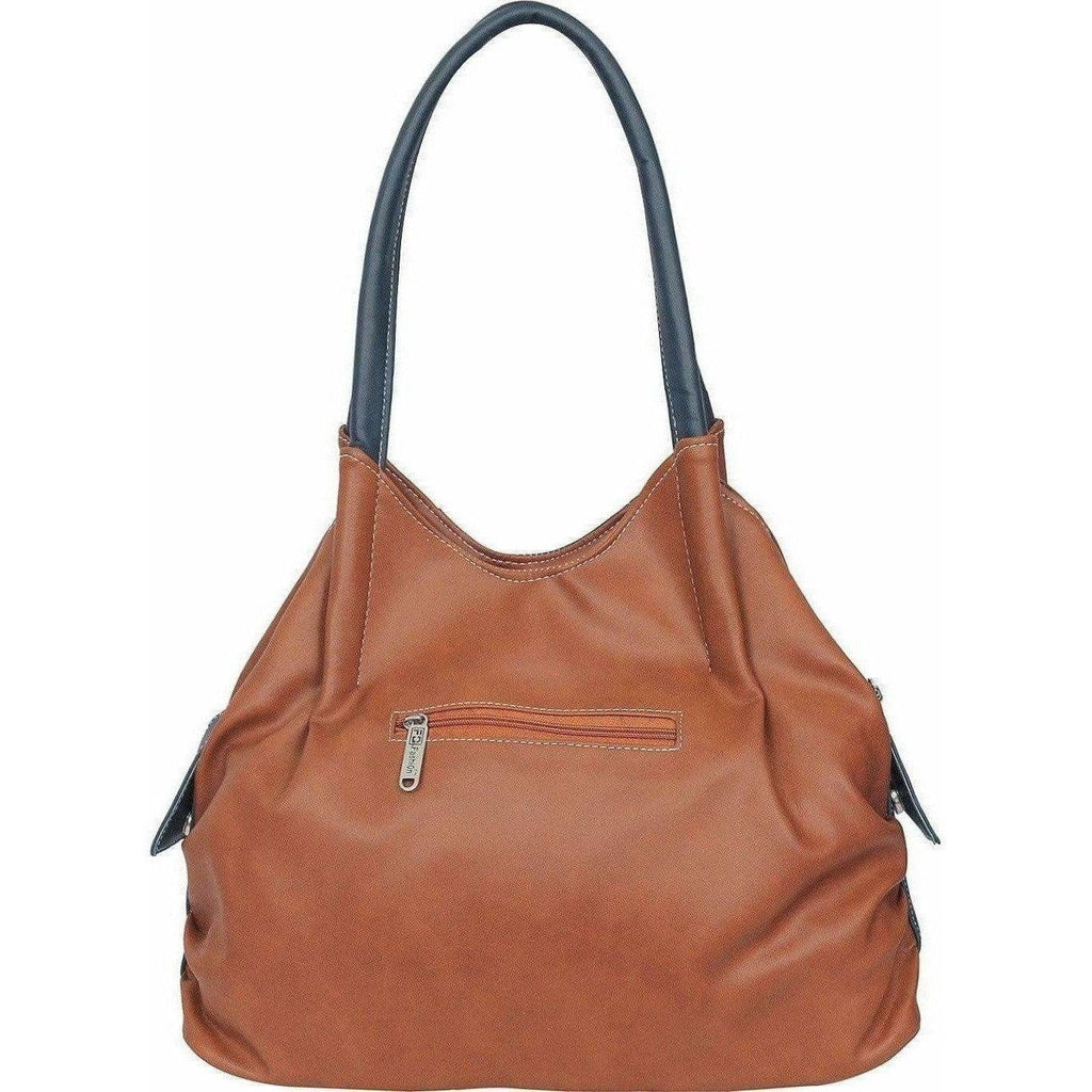Classic Shoulder Bag in Tan and Blue, Versatile Everyday Accessory
