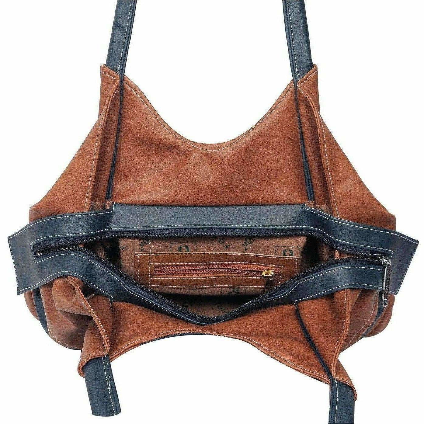 Classic Shoulder Bag in Tan and Blue, Versatile Everyday Accessory