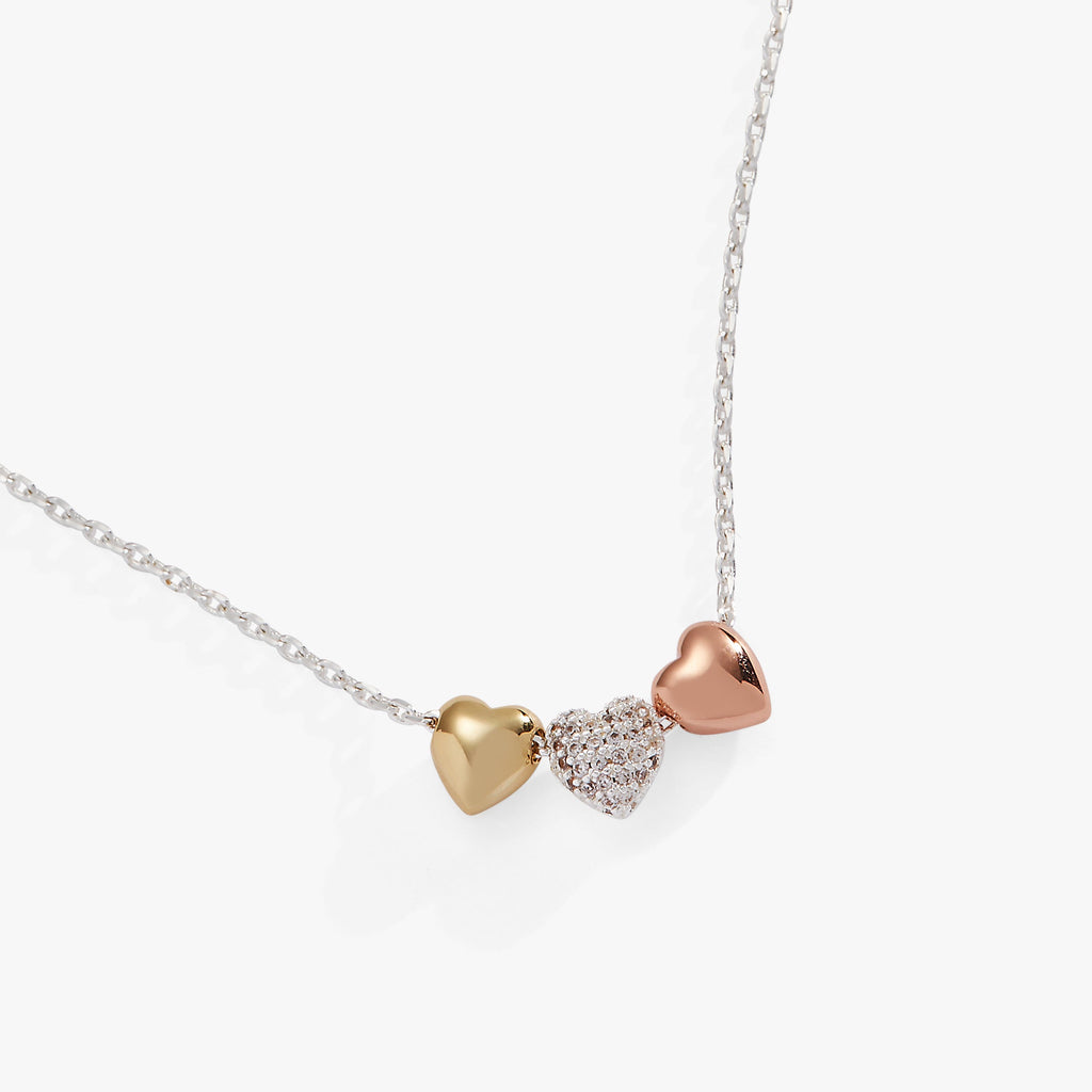 Tri-Tone Crystal Heart Slider Pendant Necklace Adjustable Chain