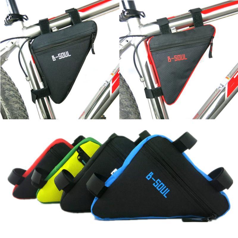 Waterproof triangle bike frame bag in black polyester mounted on a road bike