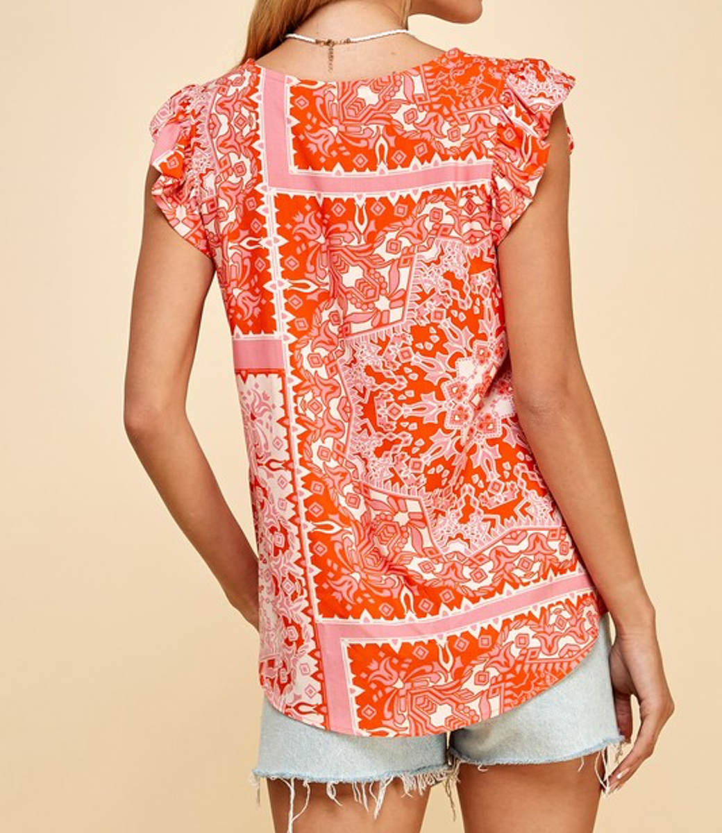 Pink Tribal Print Sleeveless Rayon Top