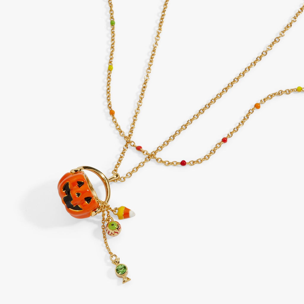 Trick or Treat Layered Gold Necklace with Halloween Charms