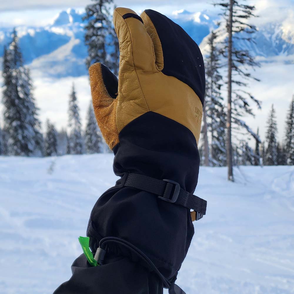 Waterproof Leather Three-Finger Ski Gloves with Wool Insulation