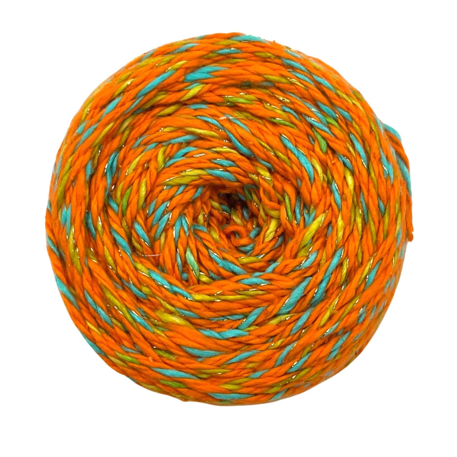 Close up of vibrant, hand-dyed Triple Twist DK Weight Recycled Silk Yarn skeins.