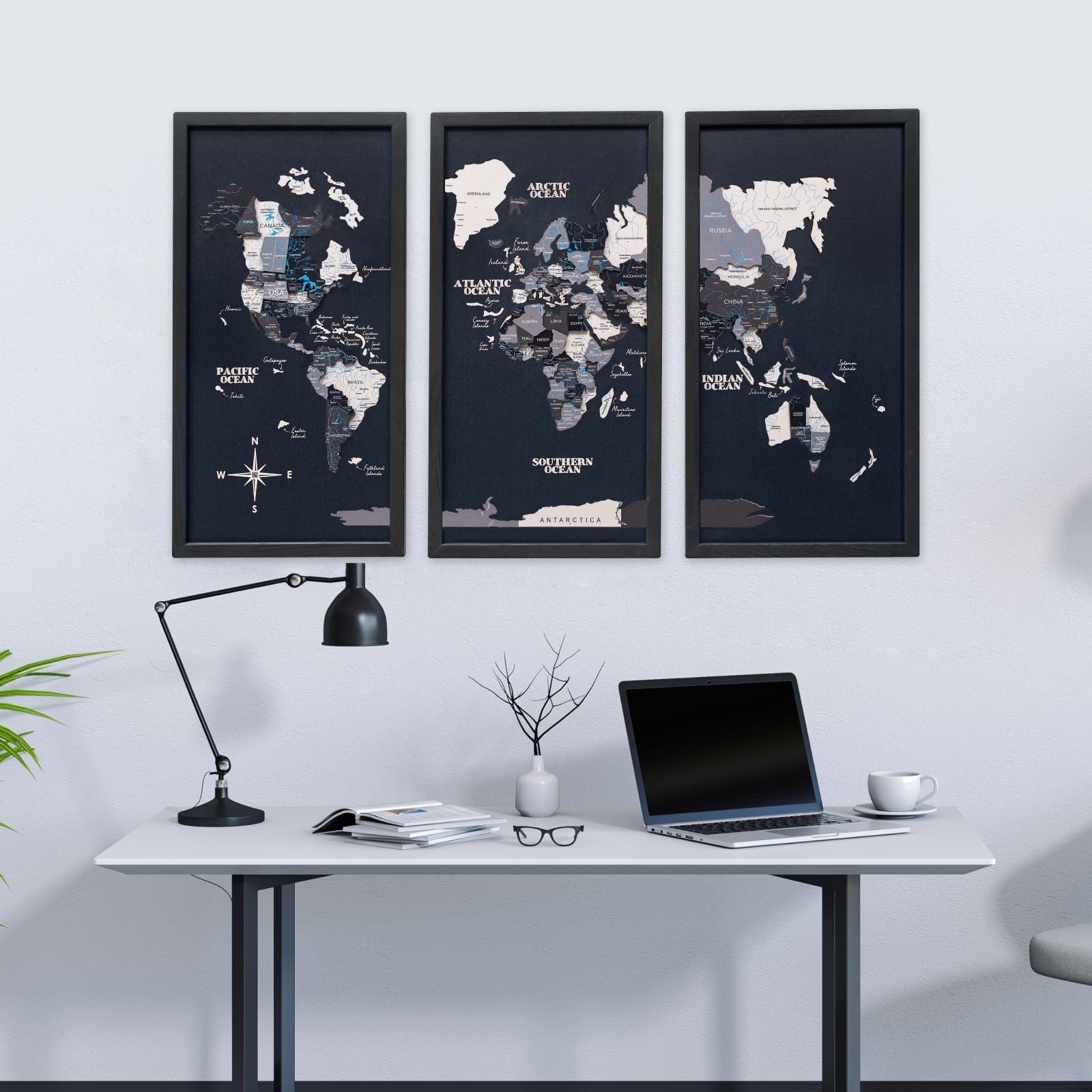 Triptych Wooden World Map Wall Art in Nordik Finish - additional view 10