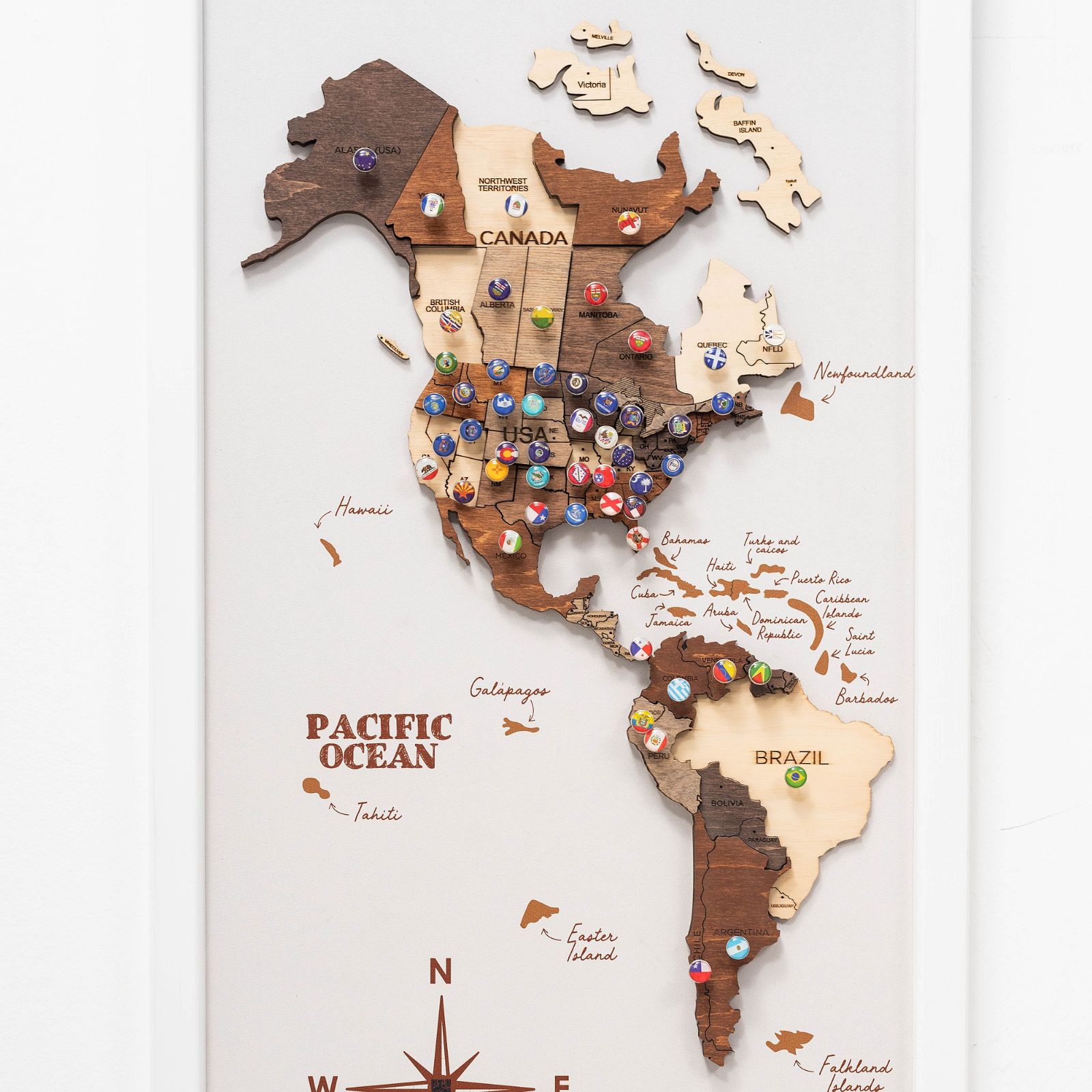 3D Wooden Triptych World Map Multicolor Modern Wall Art