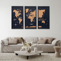 Cork World Map Triptych - White Modern Wall Art Decor
