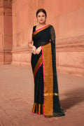 Elegant Black and Pink cotton saree featuring a vibrant trendy design for women