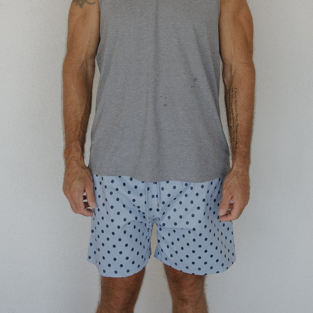 Men's Polka Dot Board Shorts in Navy and Light Blue