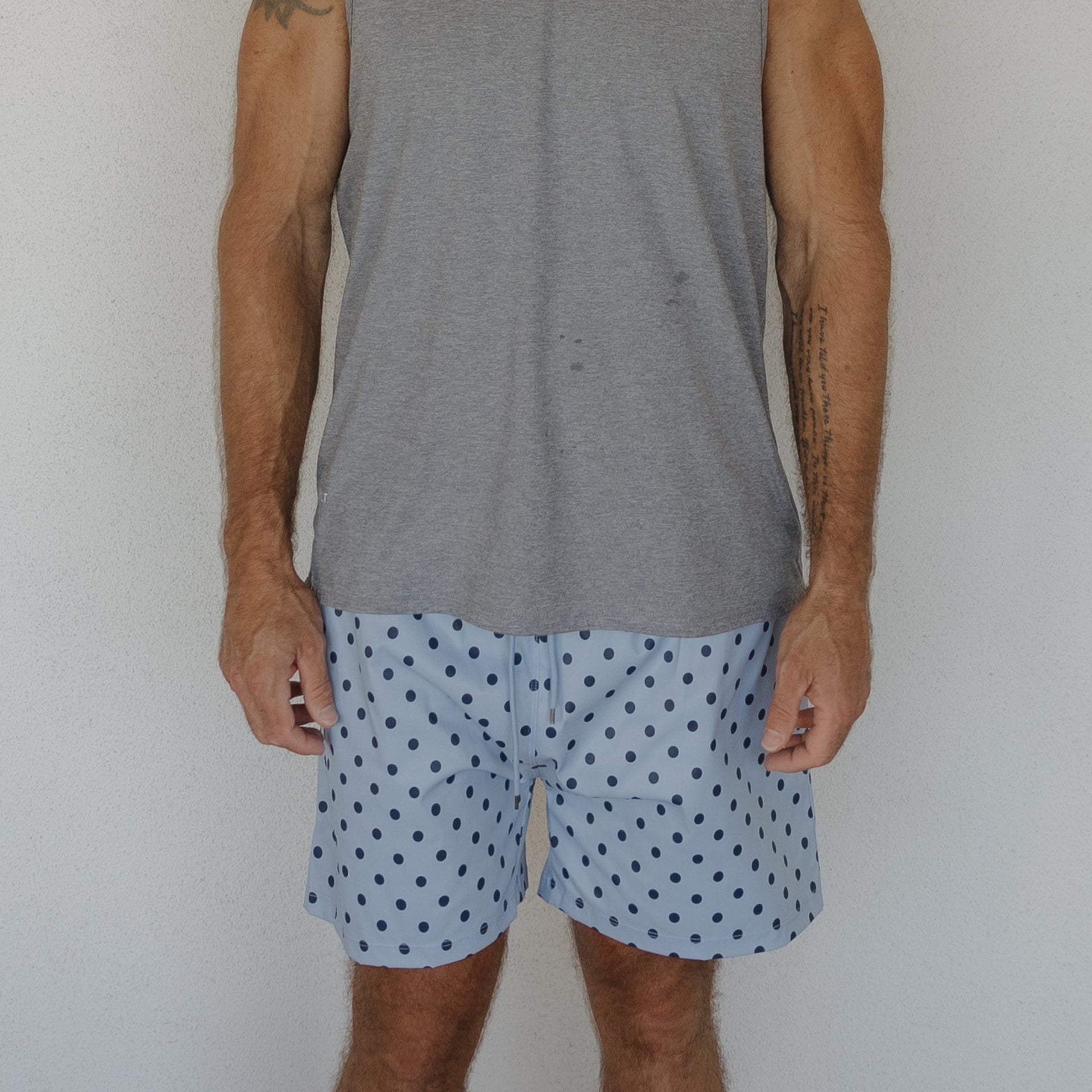 Men's Polka Dot Board Shorts in Navy and Light Blue