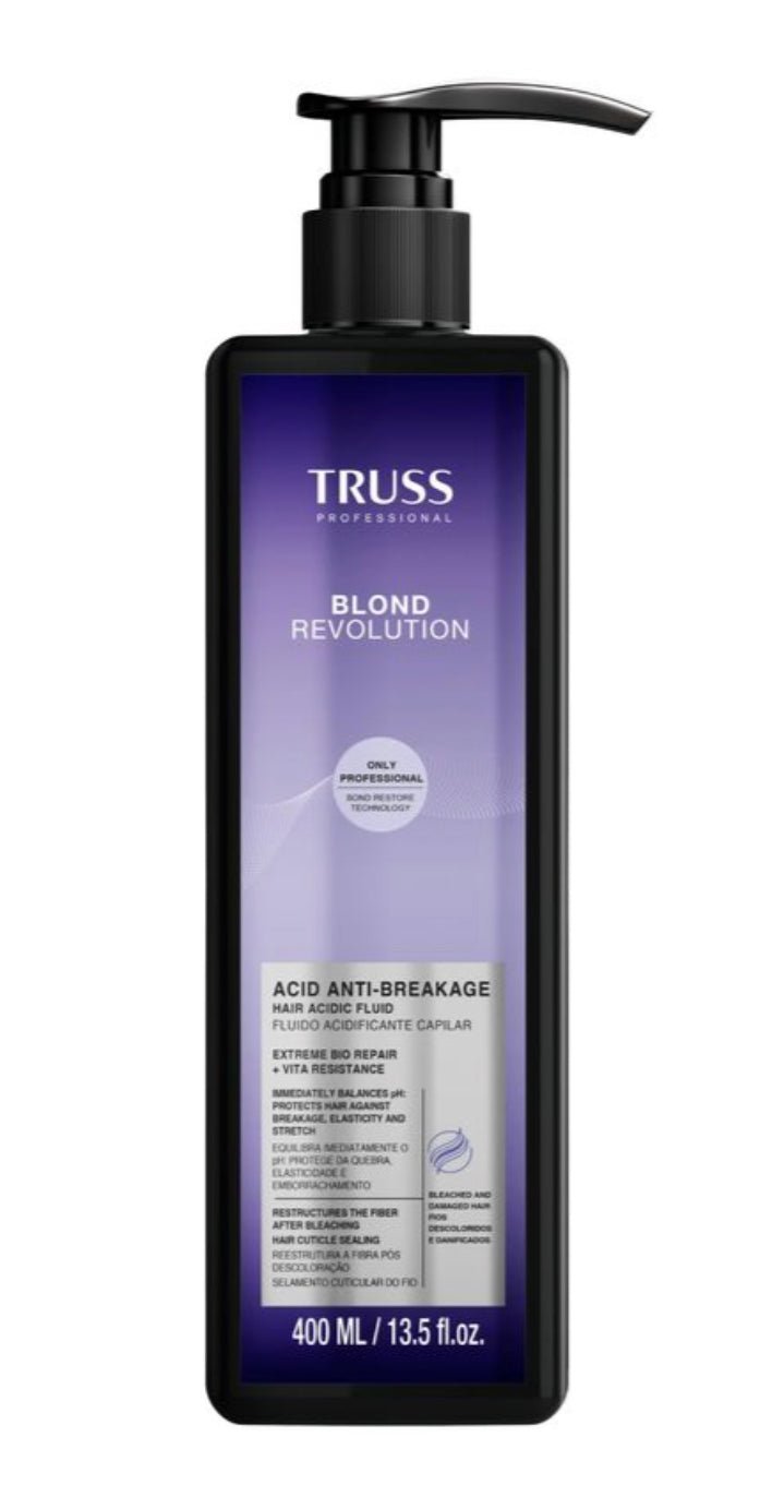 Bottle of Truss Blond Revolution Acid Anti-Breakage 13.5 oz hair treatment