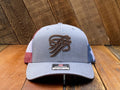 Heather Grey Patriotic Mesh Trucker Hat with Leather Logo