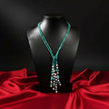 Joban Fashion Women Green Adjustable 2-Line Long Beaded Statement Necklace