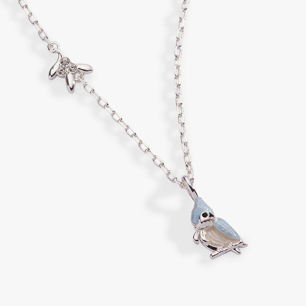 Tufted Titmouse Bird Pendant Necklace in Silver with Enamel