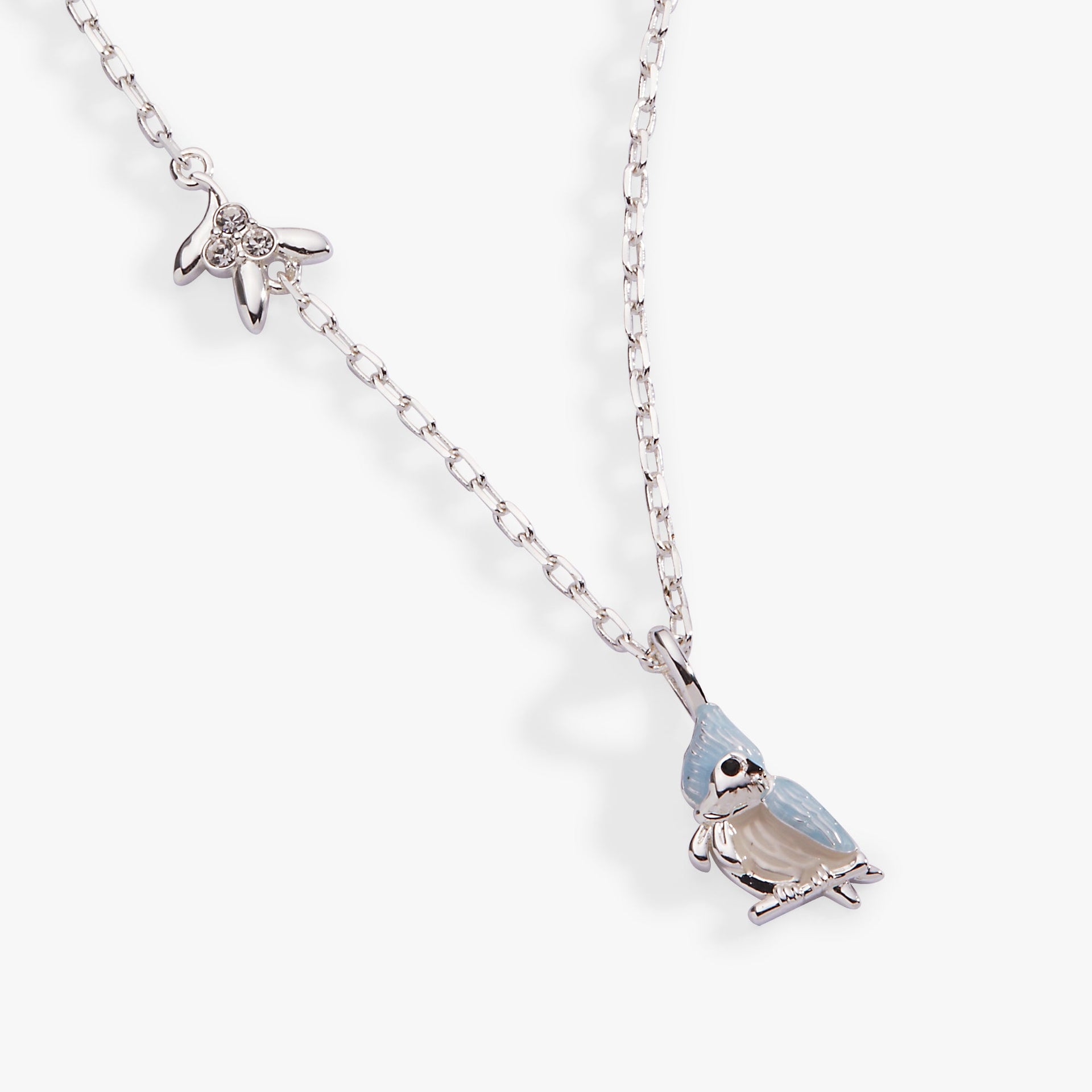 Tufted Titmouse Bird Pendant Necklace in Silver with Enamel