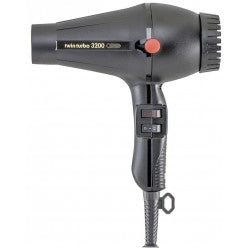 Twin Turbo 3200 professional hair dryer in a minimalist black finish on a modern bathroom counter