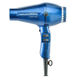 Professional Twin Turbo 3200 MAX hair dryer in black, showcasing the ergonomic design and airflow intake.