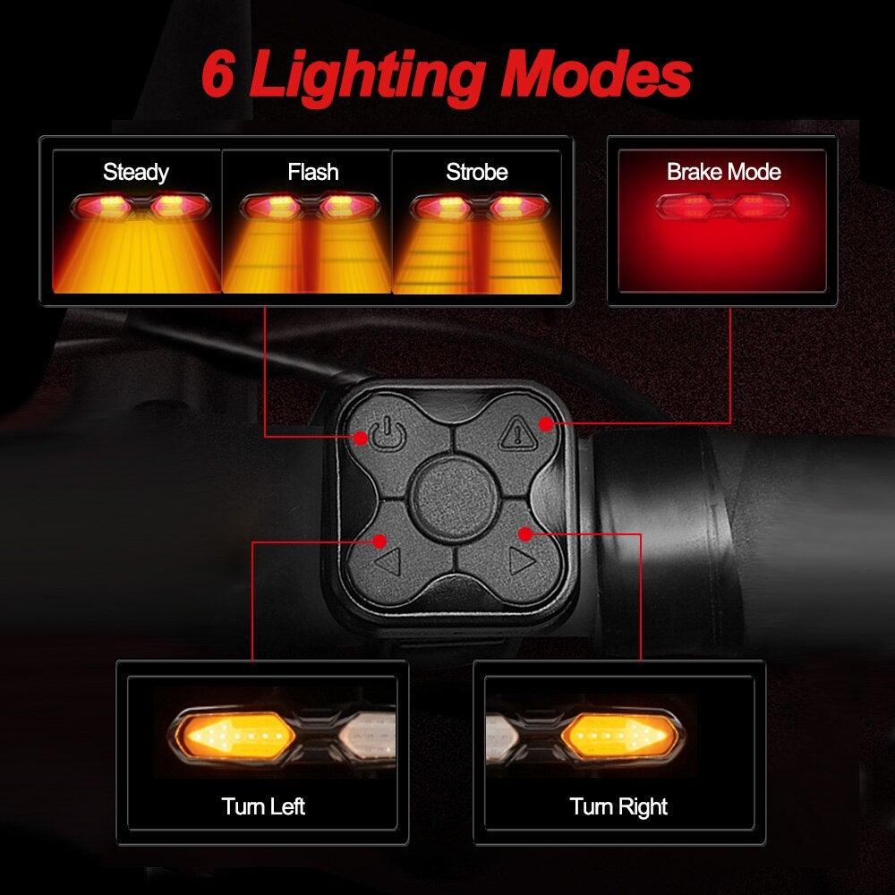 LED Bicycle Taillight with Turn Signals and Remote Control USB