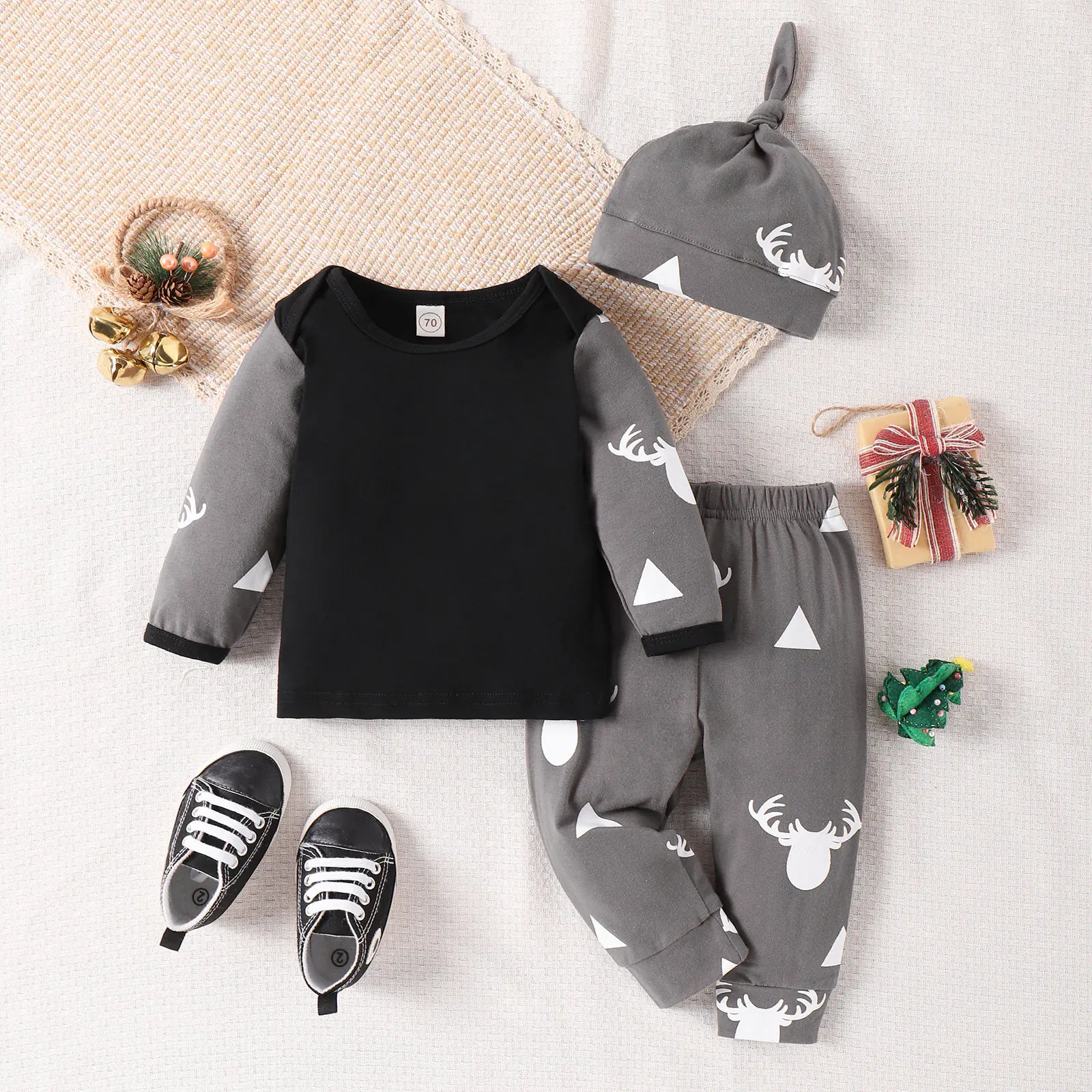 Triangle Print Deer Baby Bodysuit | Autumn Outfit