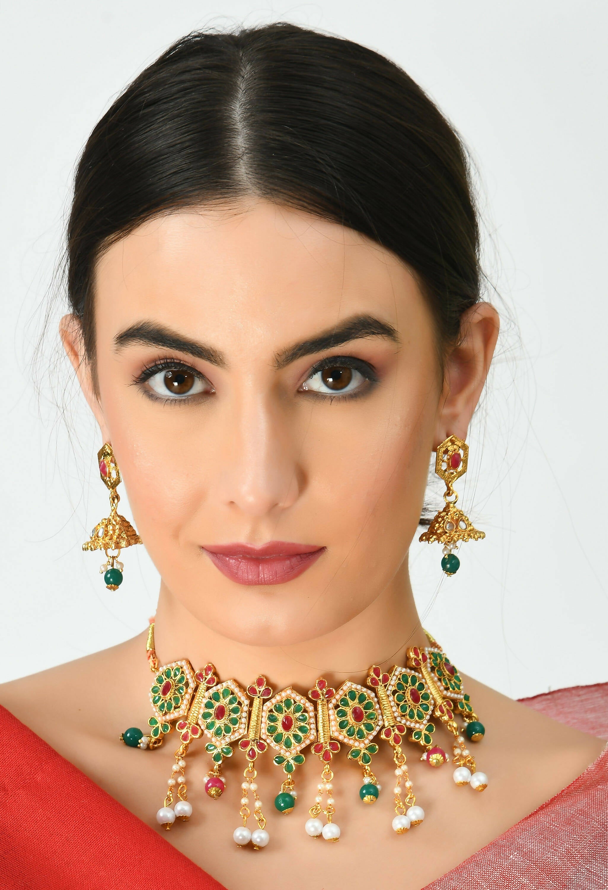 Meena and Pearl Work Gold-Polished Brass Statement Choker