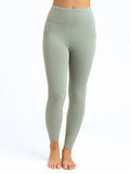 Women's high-rise ankle length pocket leggings in a versatile, soft stretch fabric.